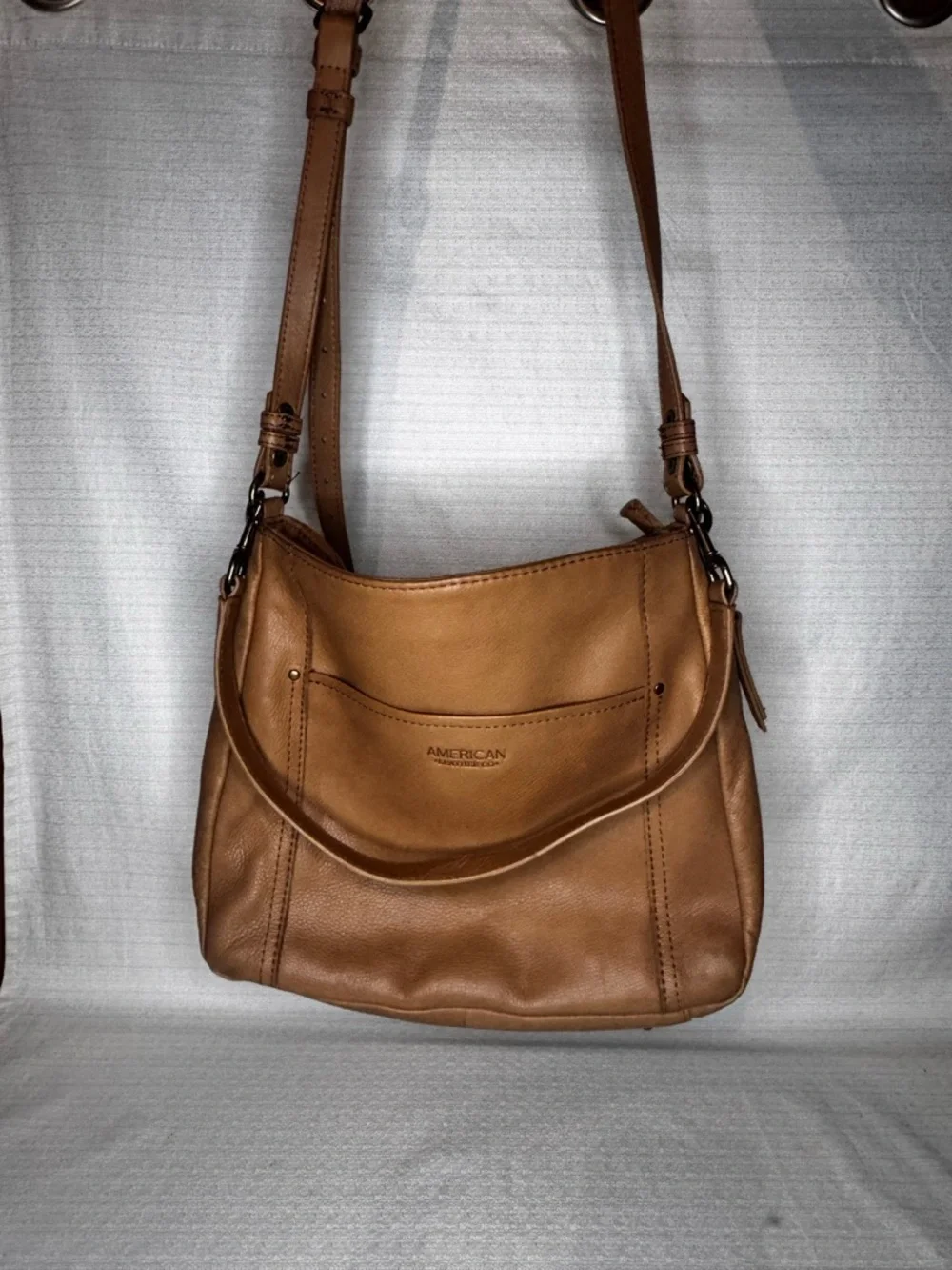 Vintage American Leather Co Crossbody Bag Brown Leather Purse Adjustable Strap - Picture 3 of 12